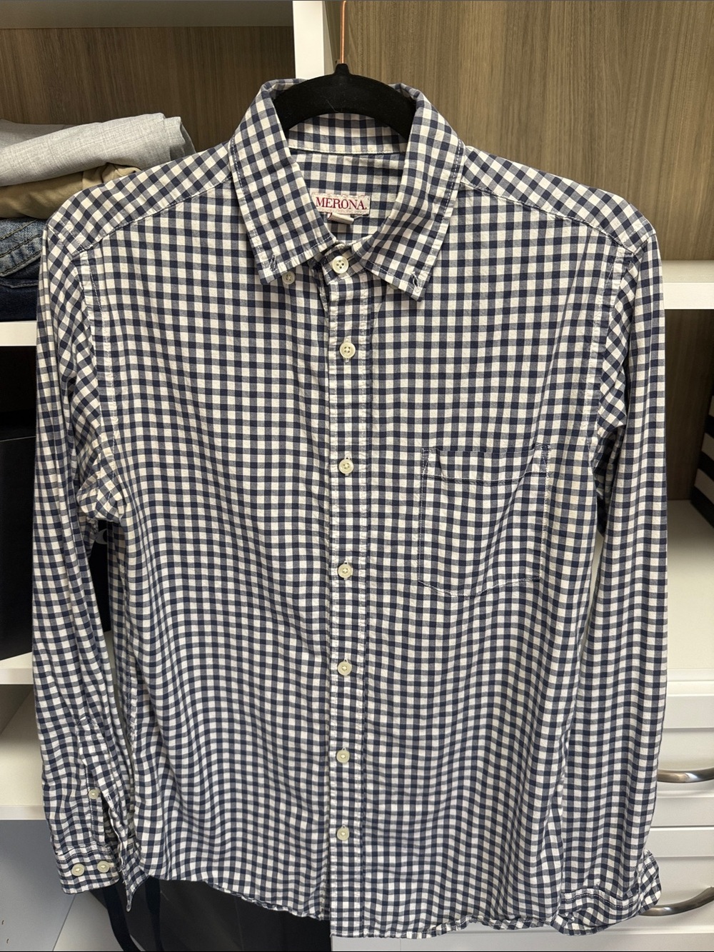 Merona Navy & White Gingham Button-Down Shirt
